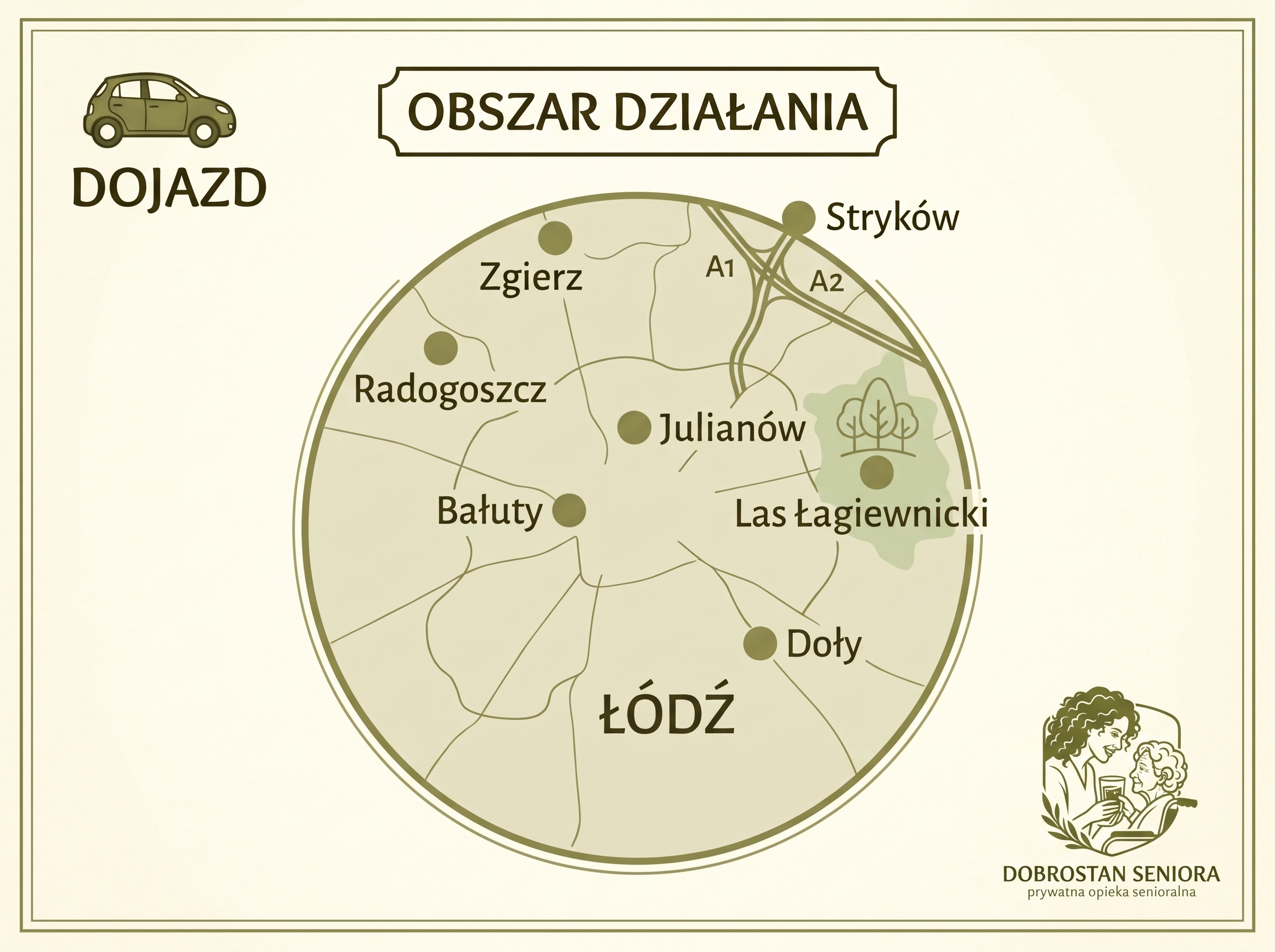 Ilustracja mapy - obszar dojazdu